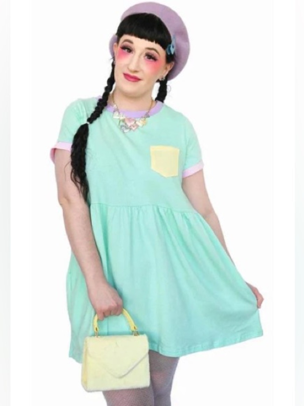 My Violet Cadoodle Mint Pastel Colorblock T-Shirt Dress Size M Pockets